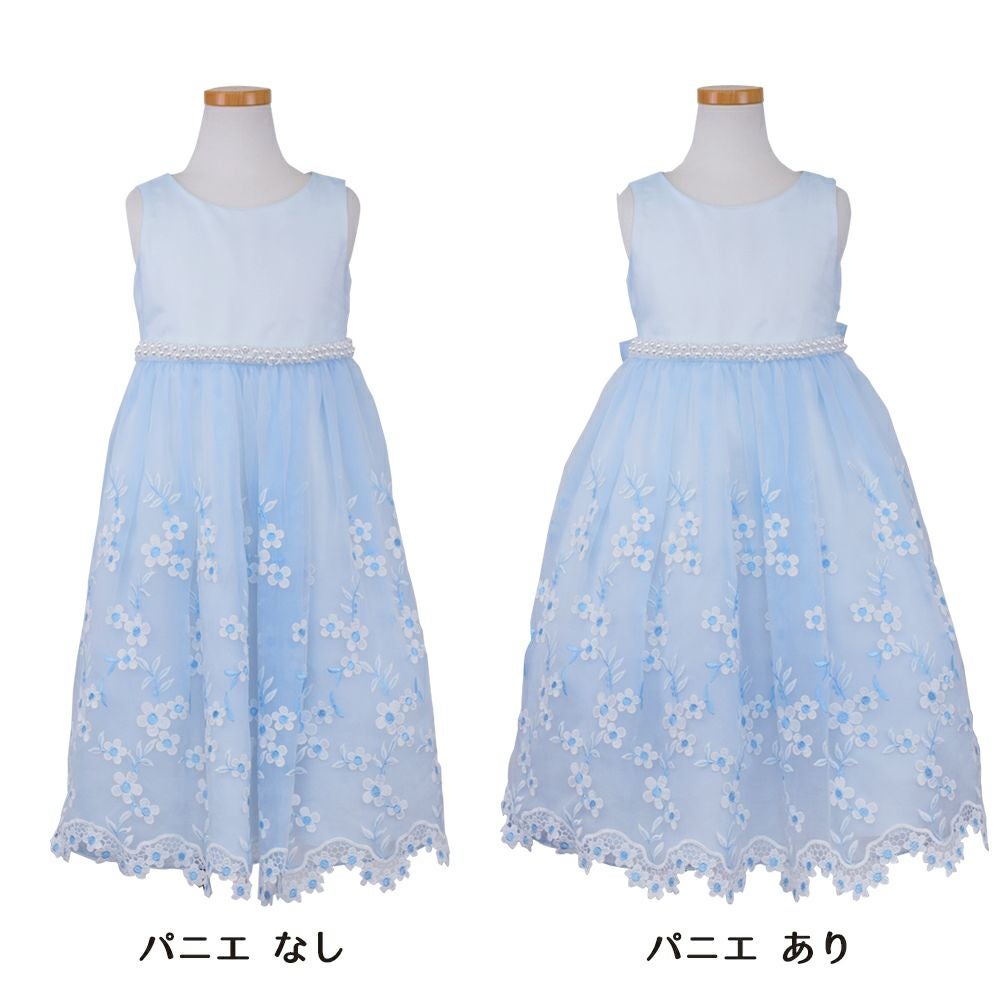 ピアノ発表会や結婚式にぴったりのブルーカラーの女の子用キッズドレス。シンプルで美しいシルエットが魅力のAngel's Closetの子供ドレス レンタル商品（【レンタル】クリスタルオーガンジーフローラル刺繍スカラップ子供ドレス(KD364)ブルー）｜画像6