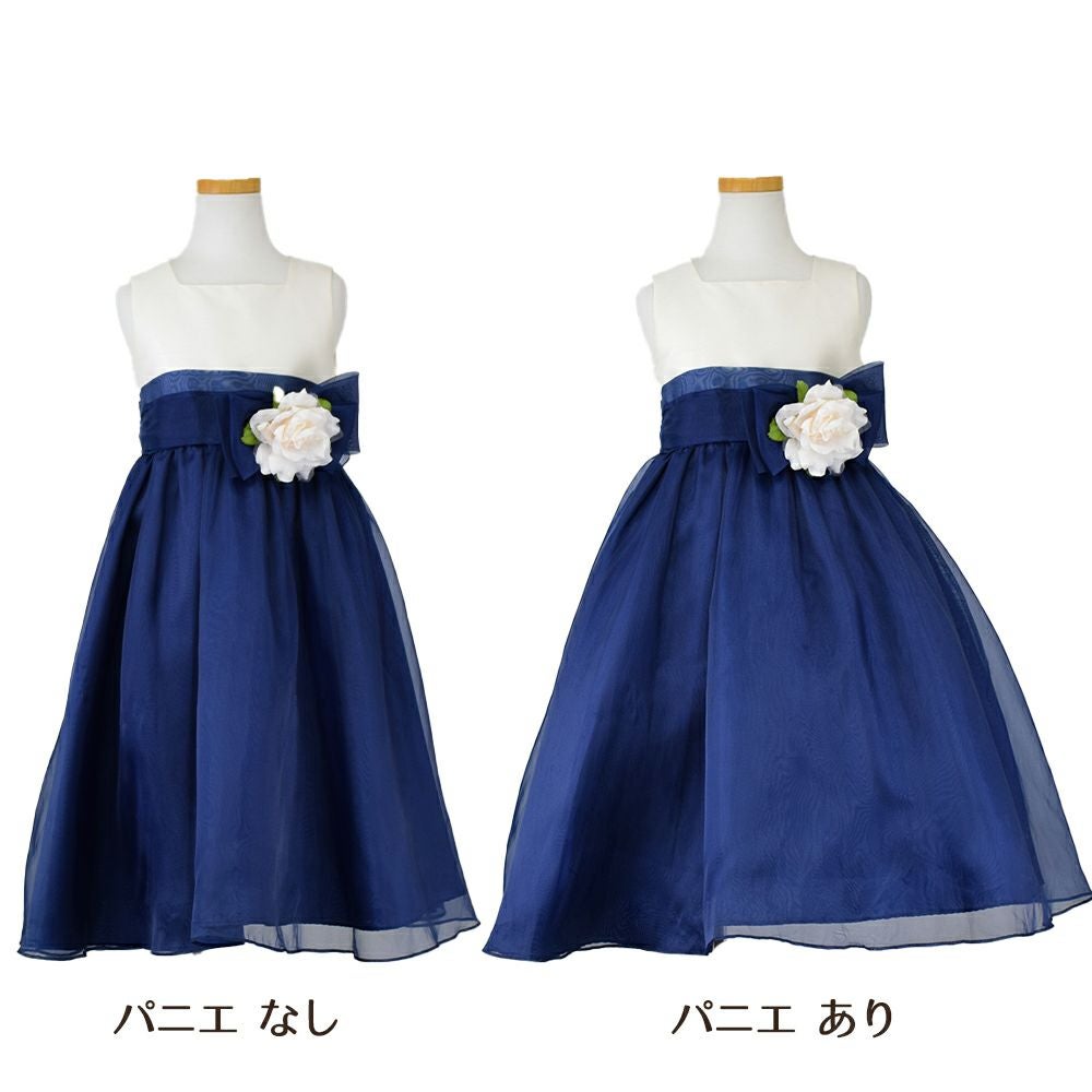 ピアノ発表会や結婚式にぴったりのネイビーカラーの女の子用キッズドレス。シンプルで美しいシルエットが魅力のAngel's Closetの子供ドレス レンタル商品（【レンタル】デュピオーニオーガンジー2トーンスクエアネック子供ドレス（CDC1225）ネイビー）｜画像6