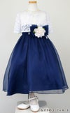 ピアノ発表会や結婚式にぴったりのネイビーカラーの女の子用キッズドレス。シンプルで美しいシルエットが魅力のAngel's Closetの子供ドレス レンタル商品（【レンタル】デュピオーニオーガンジー2トーンスクエアネック子供ドレス（CDC1225）ネイビー）｜画像9