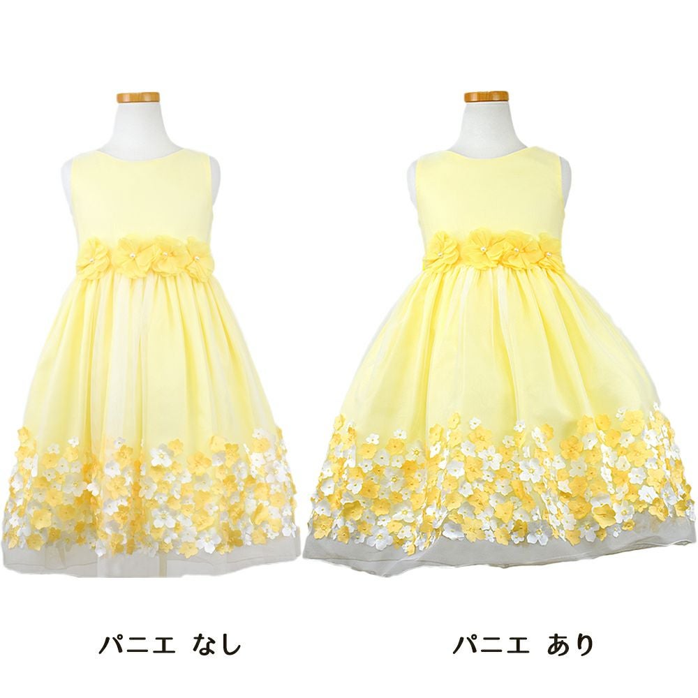 ピアノ発表会や結婚式にぴったりのカラーの女の子用キッズドレス。シンプルで美しいシルエットが魅力のAngel's Closetの子供ドレス レンタル商品（【レンタル】フラワーモチーフスカートメッシュ子供ドレス(KD332)イエロー）｜画像7