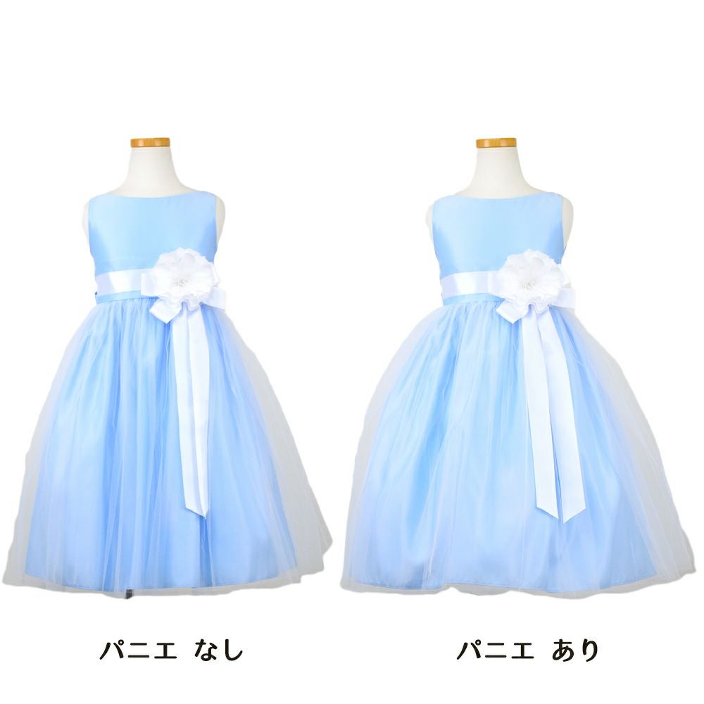 ピアノ発表会や結婚式にぴったりのブルーカラーの女の子用キッズドレス。シンプルで美しいシルエットが魅力のAngel's Closetの子供ドレス レンタル商品（【レンタル】ヴィンテージサテン＆チュール子供ドレス(SK402)ライトブルー）｜画像6