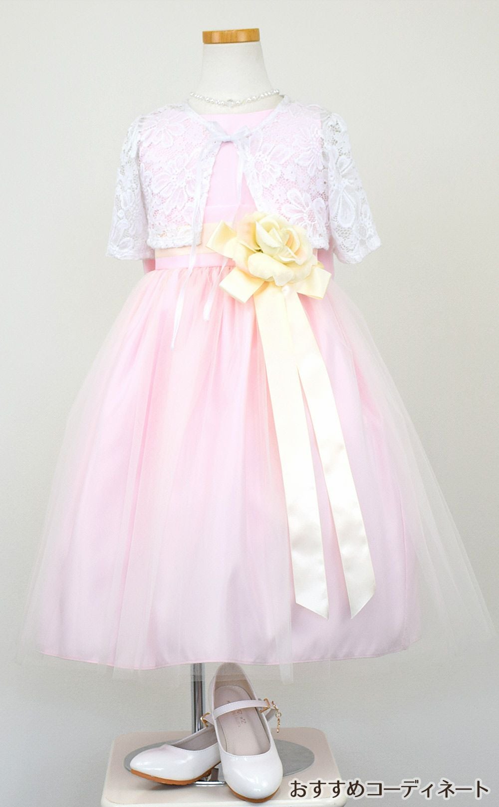 ピアノ発表会や結婚式にぴったりのピンクカラーの女の子用キッズドレス。シンプルで美しいシルエットが魅力のAngel's Closetの子供ドレス レンタル商品（【レンタル】ヴィンテージサテン＆チュール子供ドレス(SK402)ピンク）｜画像9