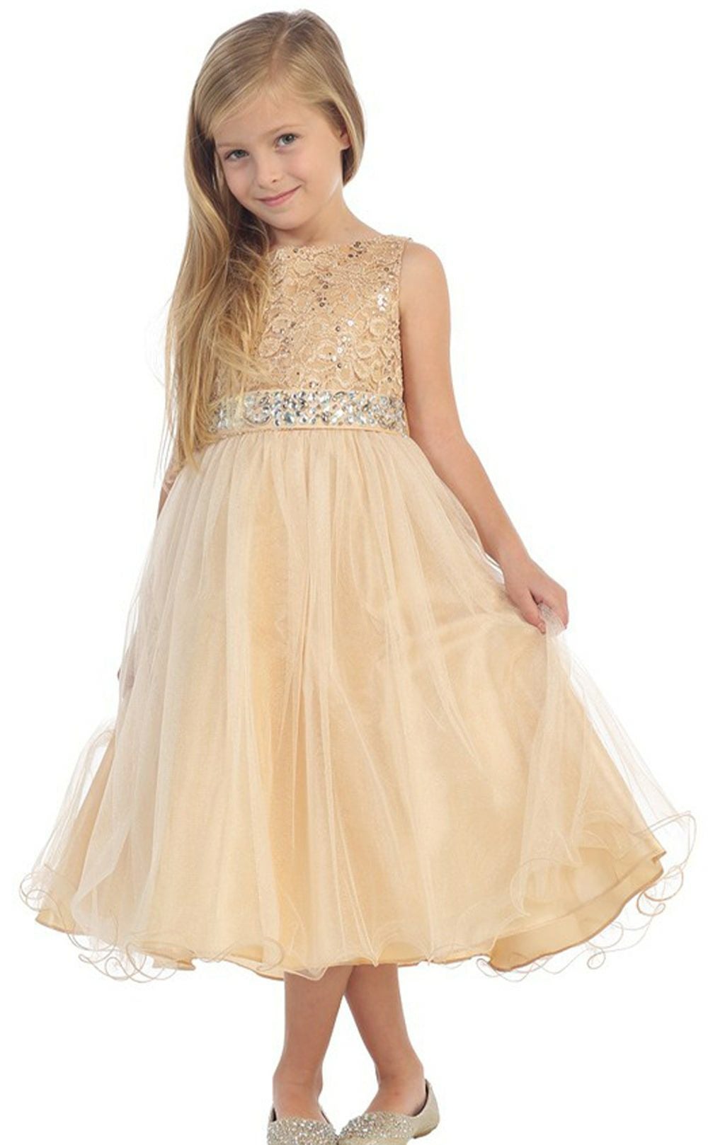 ピアノ発表会や結婚式にぴったりのカラーの女の子用キッズドレス。シンプルで美しいシルエットが魅力のAngel's Closetの子供ドレス レンタル商品（【レンタル】レース＆ラインストーンビジューベルトクリスタルチュール子供ドレス(MBK340)ブラッシュ）｜画像14