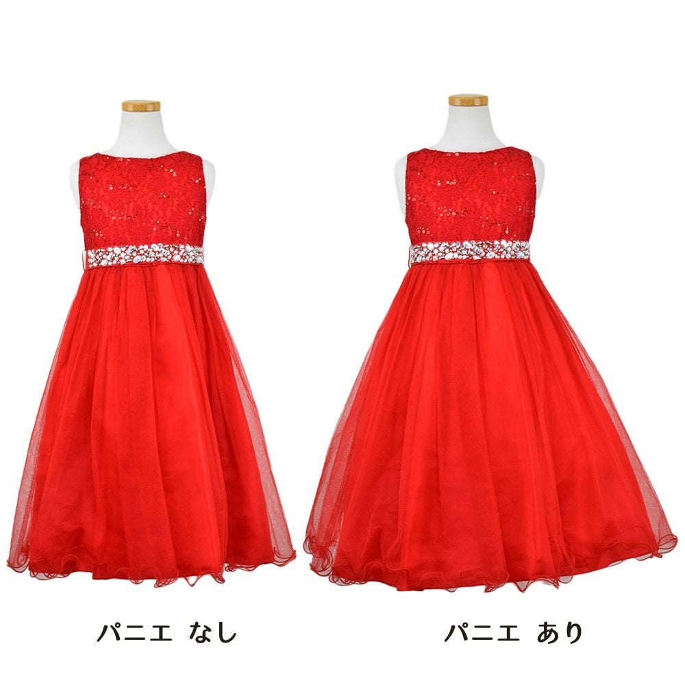 ピアノ発表会や結婚式にぴったりのカラーの女の子用キッズドレス。シンプルで美しいシルエットが魅力のAngel's Closetの子供ドレス レンタル商品（【レンタル】レース＆ラインストーンビジューベルトクリスタルチュール子供ドレス(MBK340)レッド）｜画像7