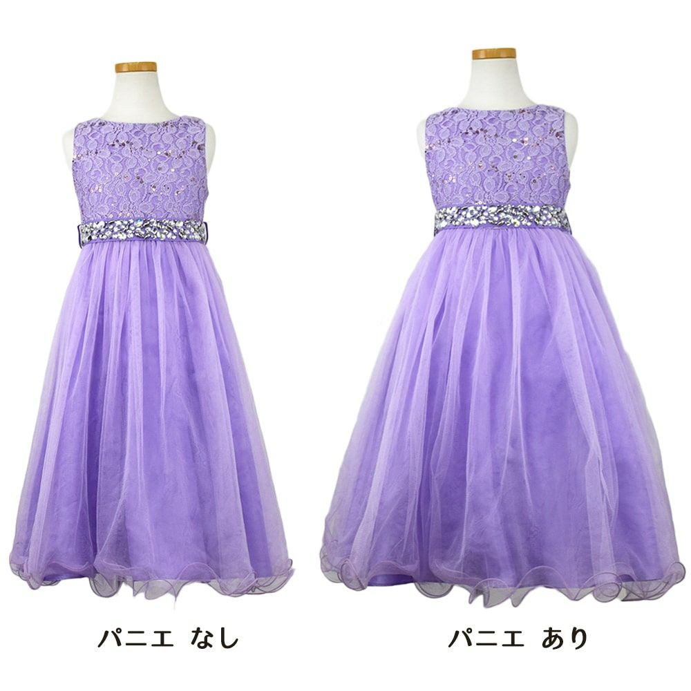 ピアノ発表会や結婚式にぴったりのライラックカラーの女の子用キッズドレス。シンプルで美しいシルエットが魅力のAngel's Closetの子供ドレス レンタル商品（【レンタル】レース＆ラインストーンビジューベルトクリスタルチュール子供ドレス(MBK340)ライラック）｜画像7