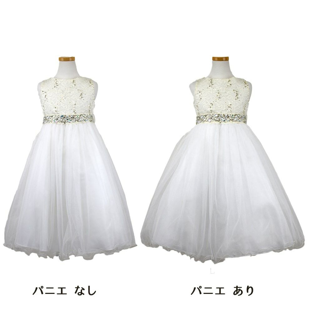ピアノ発表会や結婚式にぴったりのカラーの女の子用キッズドレス。シンプルで美しいシルエットが魅力のAngel's Closetの子供ドレス レンタル商品（【レンタル】レース＆ラインストーンビジューベルトクリスタルチュール子供ドレス(MBK340)アイボリー）｜画像7