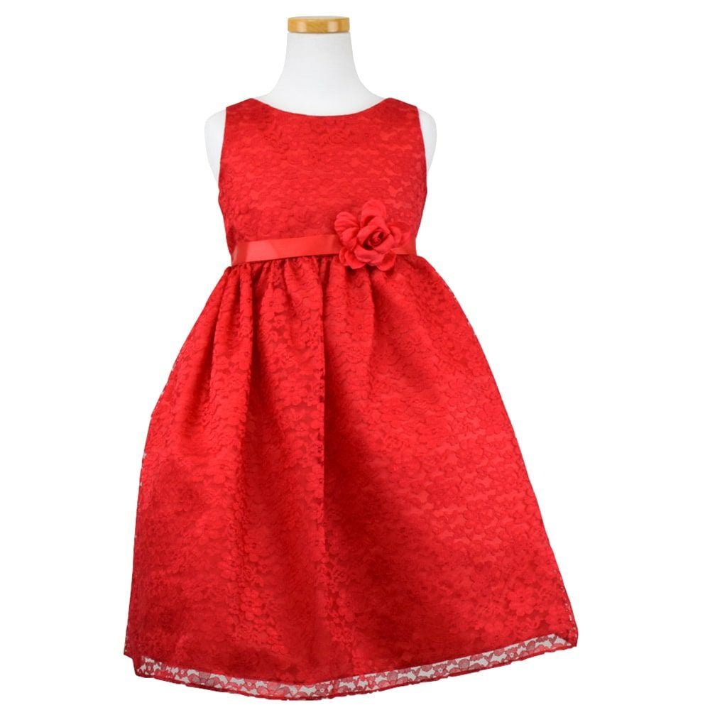 ピアノ発表会や結婚式にぴったりのカラーの女の子用キッズドレス。シンプルで美しいシルエットが魅力のAngel's Closetの子供ドレス レンタル商品（【レンタル】フラワーレースサテンリボン子供ドレス(CCD749)レッド）｜画像2