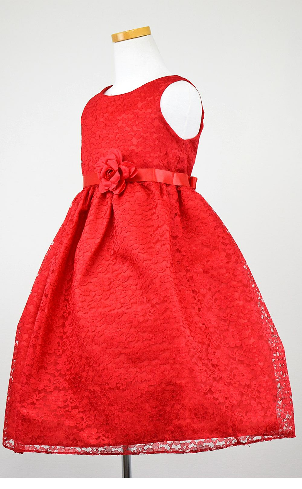 ピアノ発表会や結婚式にぴったりのカラーの女の子用キッズドレス。シンプルで美しいシルエットが魅力のAngel's Closetの子供ドレス レンタル商品（【レンタル】フラワーレースサテンリボン子供ドレス(CCD749)レッド）｜画像4