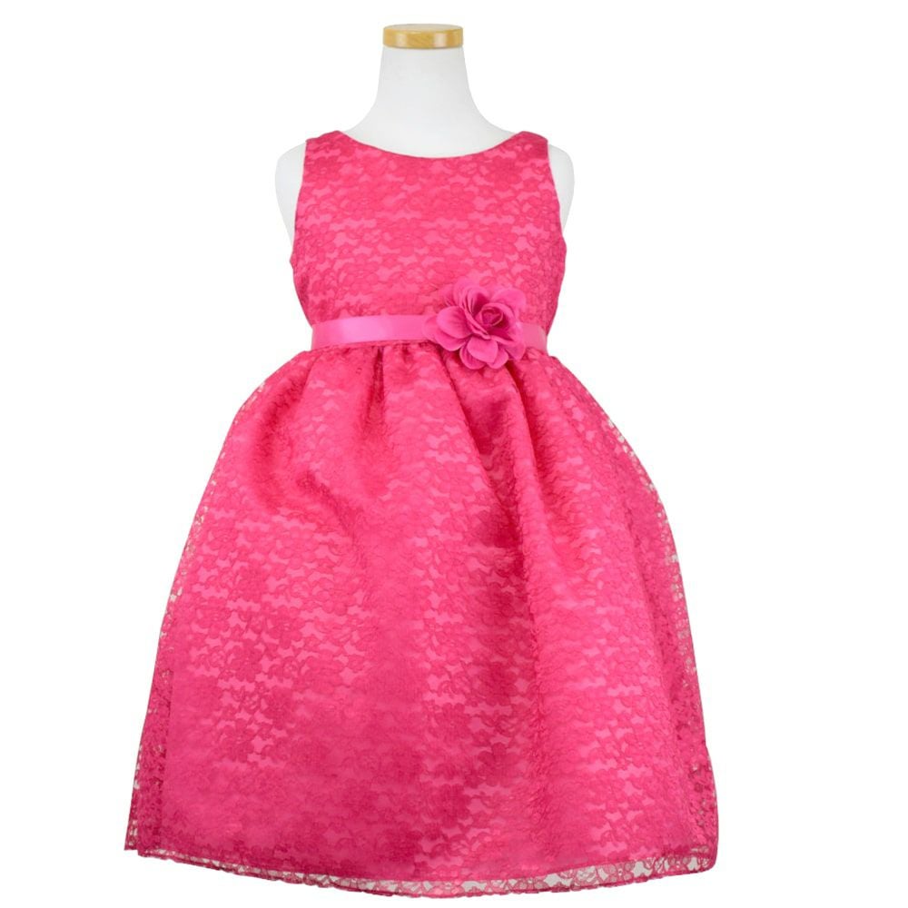 ピアノ発表会や結婚式にぴったりのカラーの女の子用キッズドレス。シンプルで美しいシルエットが魅力のAngel's Closetの子供ドレス レンタル商品（【レンタル】フラワーレースサテンリボン子供ドレス(CCD749)フクシア）｜画像2