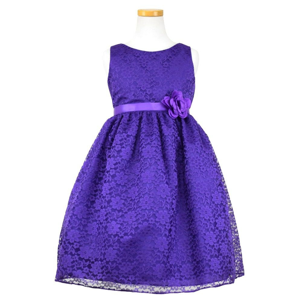 ピアノ発表会や結婚式にぴったりのカラーの女の子用キッズドレス。シンプルで美しいシルエットが魅力のAngel's Closetの子供ドレス レンタル商品（【レンタル】フラワーレースサテンリボン子供ドレス(CCD749)パープル）｜画像2