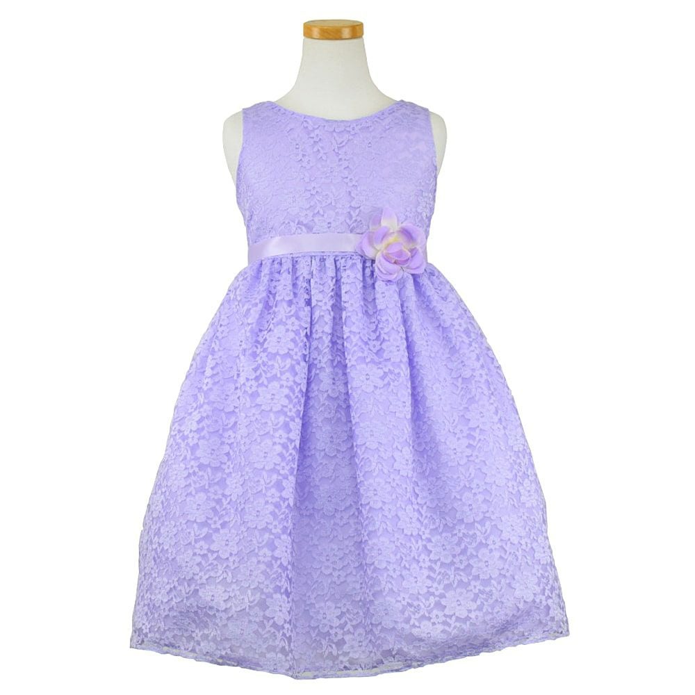 ピアノ発表会や結婚式にぴったりのライラックカラーの女の子用キッズドレス。シンプルで美しいシルエットが魅力のAngel's Closetの子供ドレス レンタル商品（【レンタル】フラワーレースサテンリボン子供ドレス(CCD749)ライラック）｜画像2