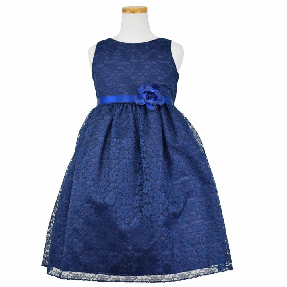 ピアノ発表会や結婚式にぴったりのネイビーカラーの女の子用キッズドレス。シンプルで美しいシルエットが魅力のAngel's Closetの子供ドレス レンタル商品（【レンタル】フラワーレースサテンリボン子供ドレス(CCD749)ネイビー）｜画像2