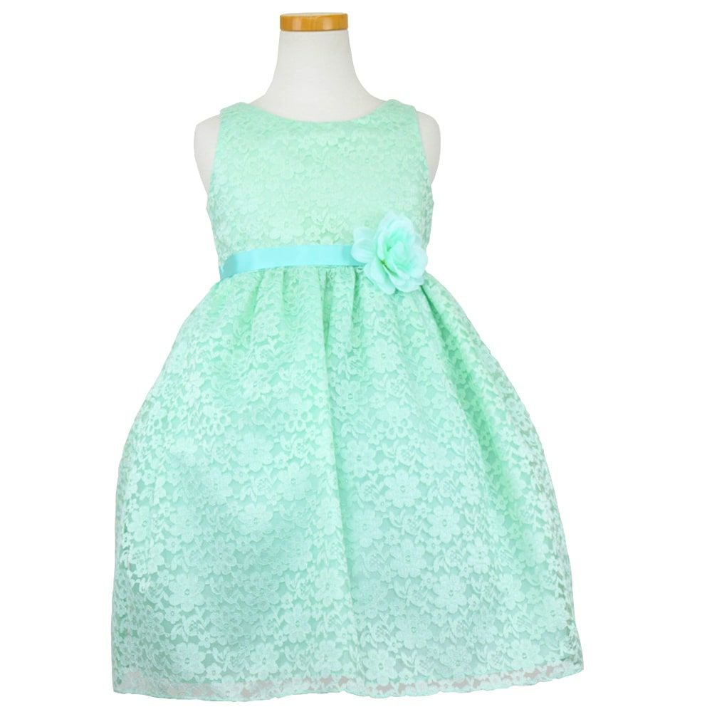 ピアノ発表会や結婚式にぴったりのカラーの女の子用キッズドレス。シンプルで美しいシルエットが魅力のAngel's Closetの子供ドレス レンタル商品（【レンタル】フラワーレースサテンリボン子供ドレス(CCD749)ミント）｜画像2