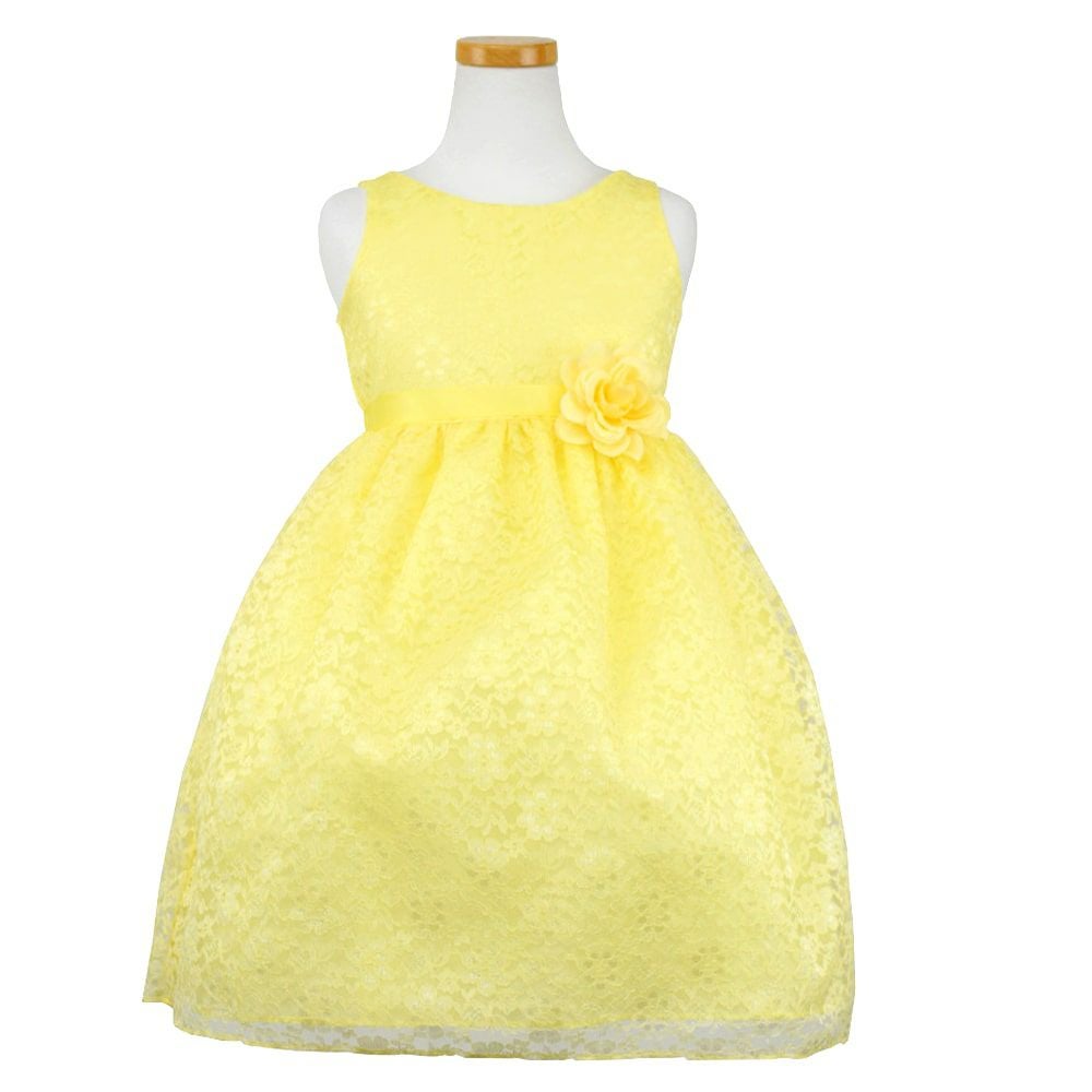 ピアノ発表会や結婚式にぴったりのカラーの女の子用キッズドレス。シンプルで美しいシルエットが魅力のAngel's Closetの子供ドレス レンタル商品（【レンタル】フラワーレースサテンリボン子供ドレス(CCD749)イエロー）｜画像2