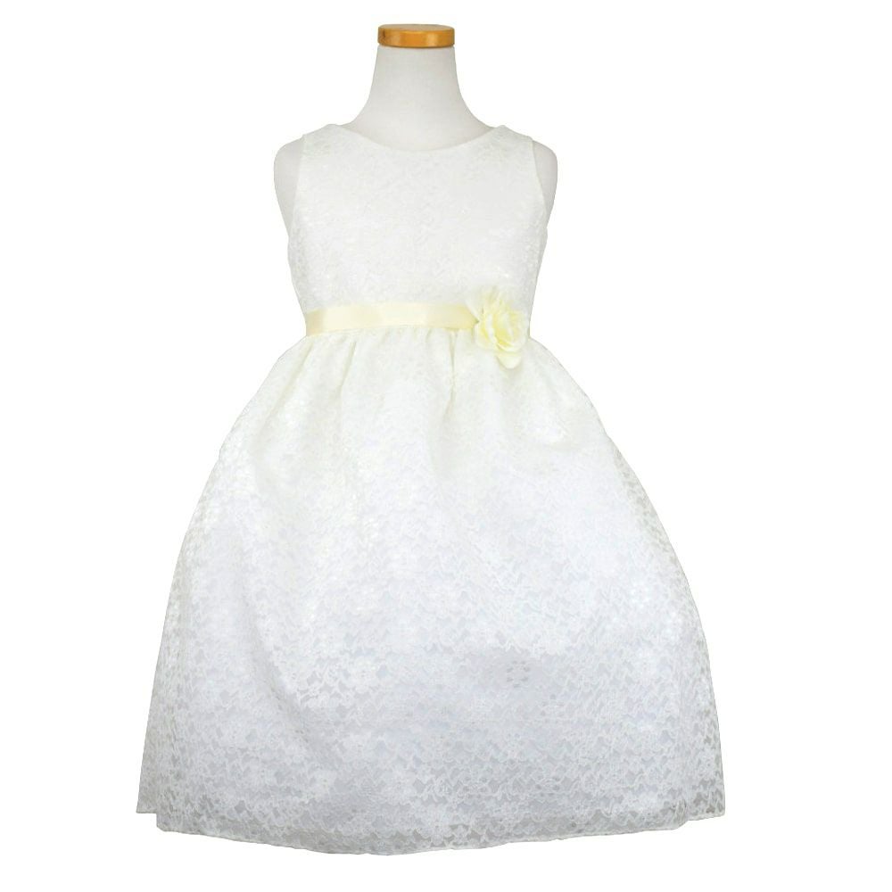 ピアノ発表会や結婚式にぴったりのカラーの女の子用キッズドレス。シンプルで美しいシルエットが魅力のAngel's Closetの子供ドレス レンタル商品（【レンタル】フラワーレースサテンリボン子供ドレス(CCD749)アイボリー）｜画像2