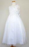 ピアノ発表会や結婚式にぴったりのホワイトカラーの女の子用キッズドレス。シンプルで美しいシルエットが魅力のAngel's Closetの子供ドレス レンタル商品（【レンタル】パールスパンコールスーパーエレガントチュール子供ドレス(cdc5008)ホワイト）｜画像4