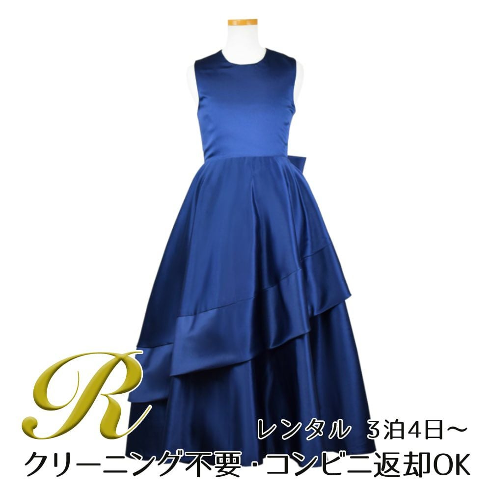 ピアノ発表会や結婚式にぴったりのネイビーカラーの女の子用キッズドレス。シンプルで美しいシルエットが魅力のAngel's Closetの子供ドレス レンタル商品（【レンタル】クラシカルサテンプリンセスロング子供ドレスA(yp005a)ネイビー）｜画像1