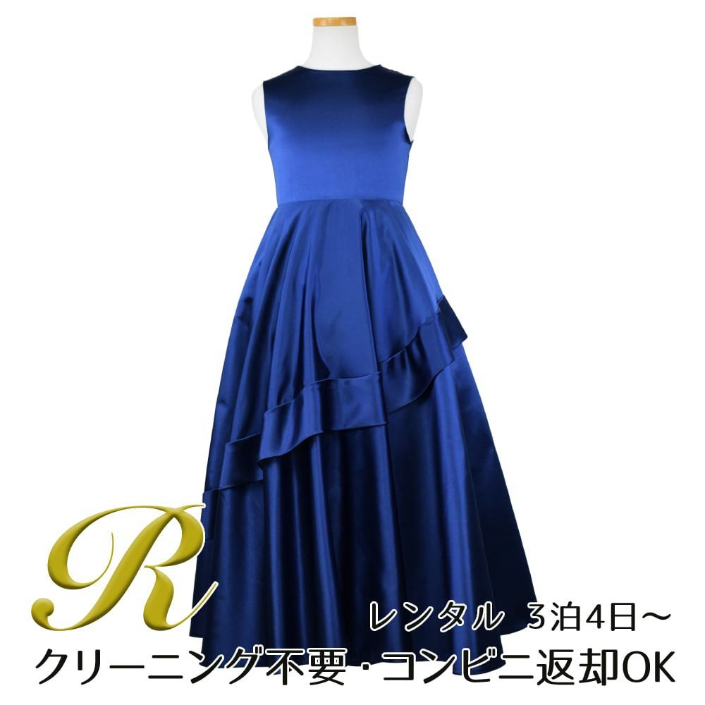 ピアノ発表会や結婚式にぴったりのネイビーカラーの女の子用キッズドレス。シンプルで美しいシルエットが魅力のAngel's Closetの子供ドレス レンタル商品（【レンタル】クラシカルサテンプリンセスロング子供ドレスB(yp005b)ネイビー）｜画像1