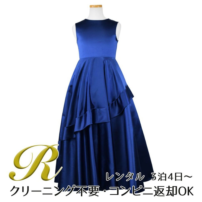 ピアノ発表会や結婚式にぴったりのネイビーカラーの女の子用キッズドレス。シンプルで美しいシルエットが魅力のAngel's Closetの子供ドレス レンタル商品（【レンタル】クラシカルサテンプリンセスロング子供ドレスB(yp005b)ネイビー）｜画像1