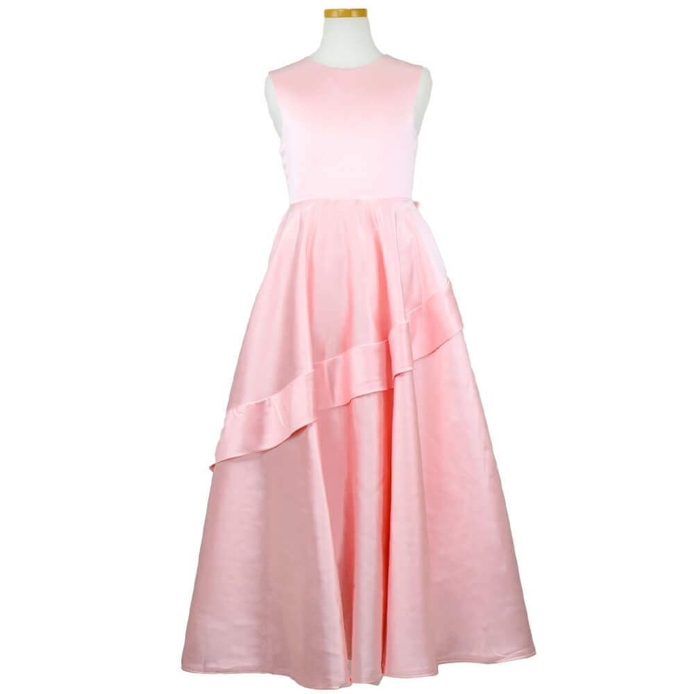 ピアノ発表会や結婚式にぴったりのピンクカラーの女の子用キッズドレス。シンプルで美しいシルエットが魅力のAngel's Closetの子供ドレス レンタル商品（【レンタル】クラシカルサテンプリンセスロング子供ドレスB(yp005b)ライトピンク）｜画像2