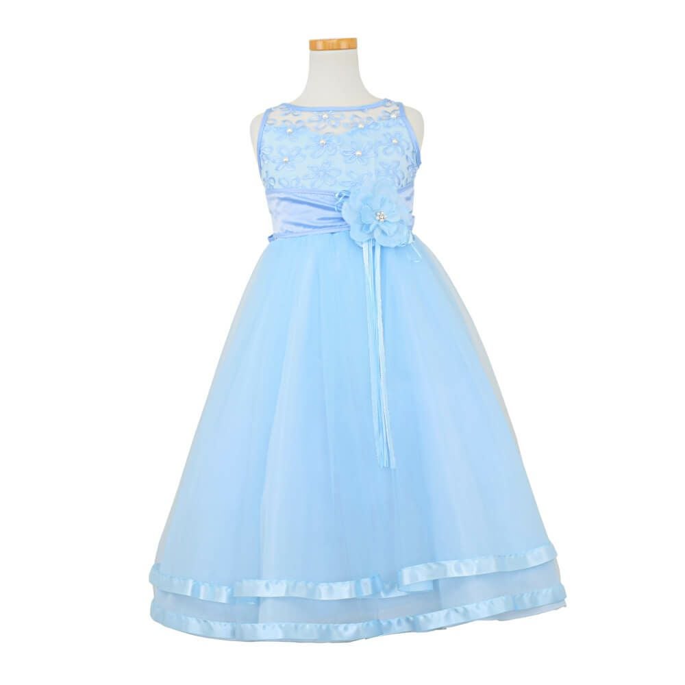 ピアノ発表会や結婚式にぴったりのブルーカラーの女の子用キッズドレス。シンプルで美しいシルエットが魅力のAngel's Closetの子供ドレス レンタル商品（【レンタル】ロマンス(rmc)ブルー）｜画像6