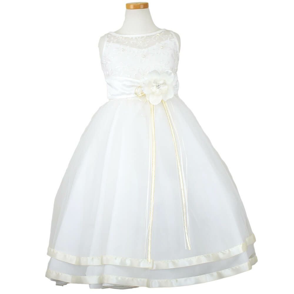 ピアノ発表会や結婚式にぴったりのホワイトカラーの女の子用キッズドレス。シンプルで美しいシルエットが魅力のAngel's Closetの子供ドレス レンタル商品（【レンタル】ロマンス(rmc)オフホワイト）｜画像2