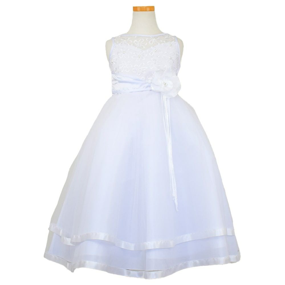 ピアノ発表会や結婚式にぴったりのホワイトカラーの女の子用キッズドレス。シンプルで美しいシルエットが魅力のAngel's Closetの子供ドレス レンタル商品（【レンタル】ロマンス(rmc)ピュアホワイト）｜画像2