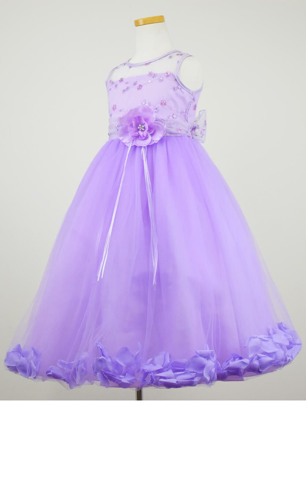 ピアノ発表会や結婚式にぴったりのライラックカラーの女の子用キッズドレス。シンプルで美しいシルエットが魅力のAngel's Closetの子供ドレス レンタル商品（【レンタル】フラワーペタルプリンセス子供ドレス(JK2925)ライラック）｜画像4