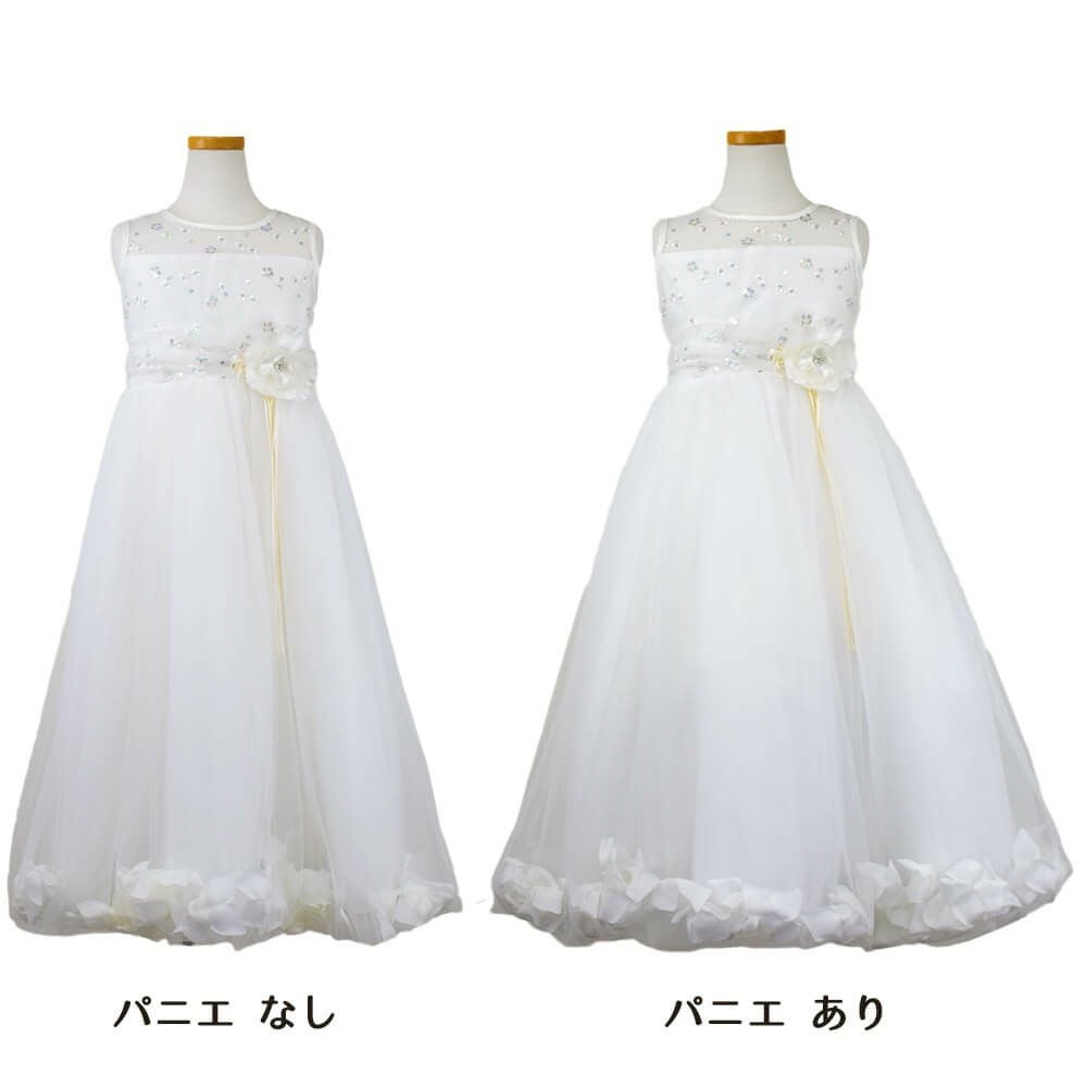 ピアノ発表会や結婚式にぴったりのホワイトカラーの女の子用キッズドレス。シンプルで美しいシルエットが魅力のAngel's Closetの子供ドレス レンタル商品（【レンタル】フラワーペタルプリンセス子供ドレス(JK2925)オフホワイト）｜画像7