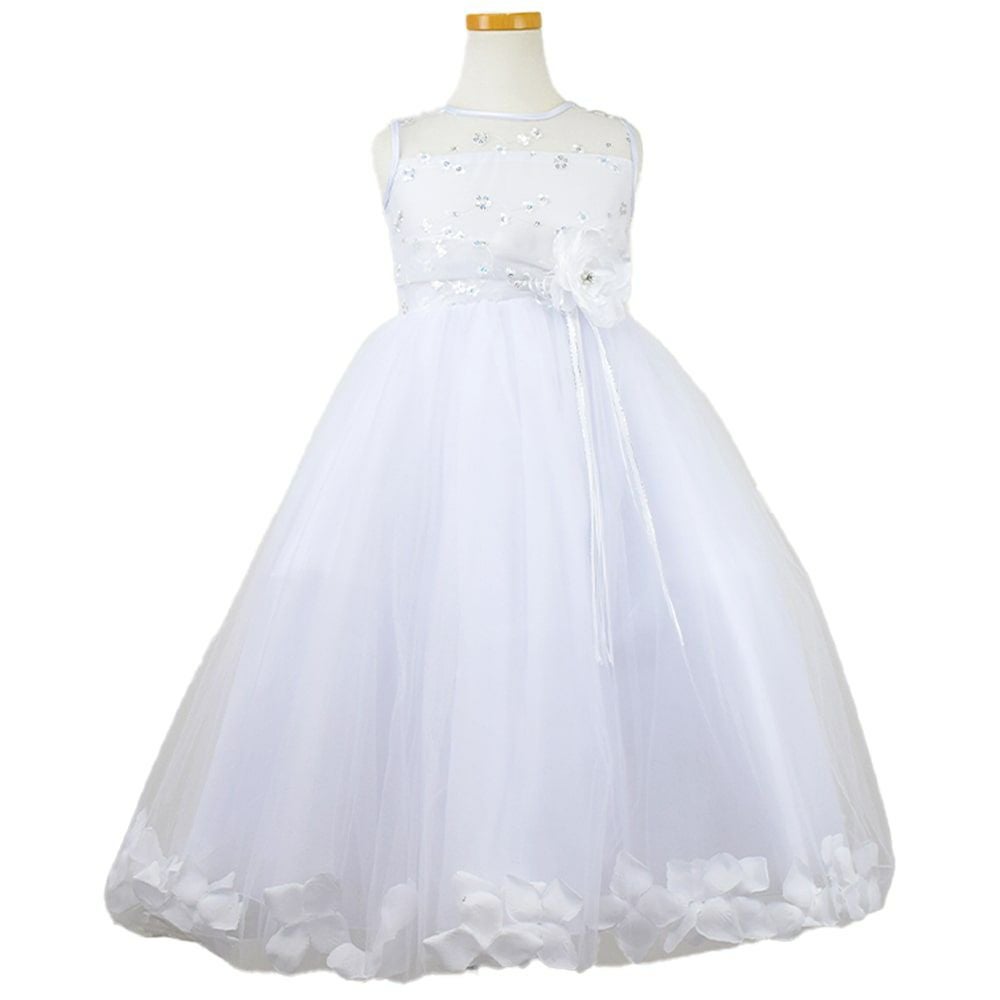 ピアノ発表会や結婚式にぴったりのホワイトカラーの女の子用キッズドレス。シンプルで美しいシルエットが魅力のAngel's Closetの子供ドレス レンタル商品（【レンタル】フラワーペタルプリンセス子供ドレス(JK2925)ピュアホワイト）｜画像2