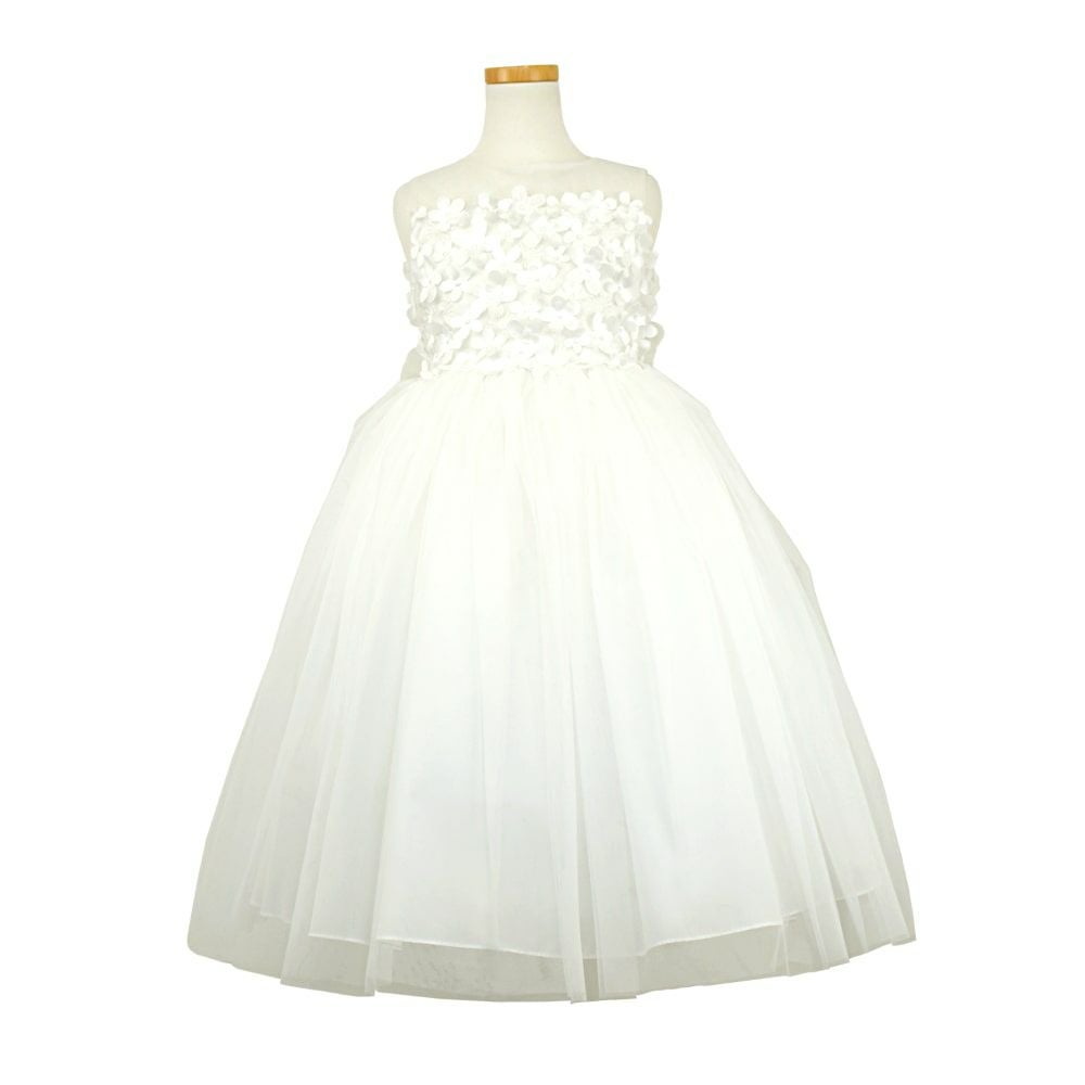 ピアノ発表会や結婚式にぴったりのカラーの女の子用キッズドレス。シンプルで美しいシルエットが魅力のAngel's Closetの子供ドレス レンタル商品（【レンタル】エレガントフラワーパッチ＆チュール子供ドレス(CCD771)アイボリー）｜画像2