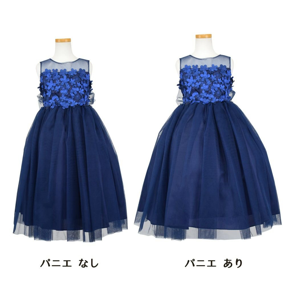 ピアノ発表会や結婚式にぴったりのネイビーカラーの女の子用キッズドレス。シンプルで美しいシルエットが魅力のAngel's Closetの子供ドレス レンタル商品（【レンタル】エレガントフラワーパッチ＆チュール子供ドレス(CCD771)ネイビー）｜画像7