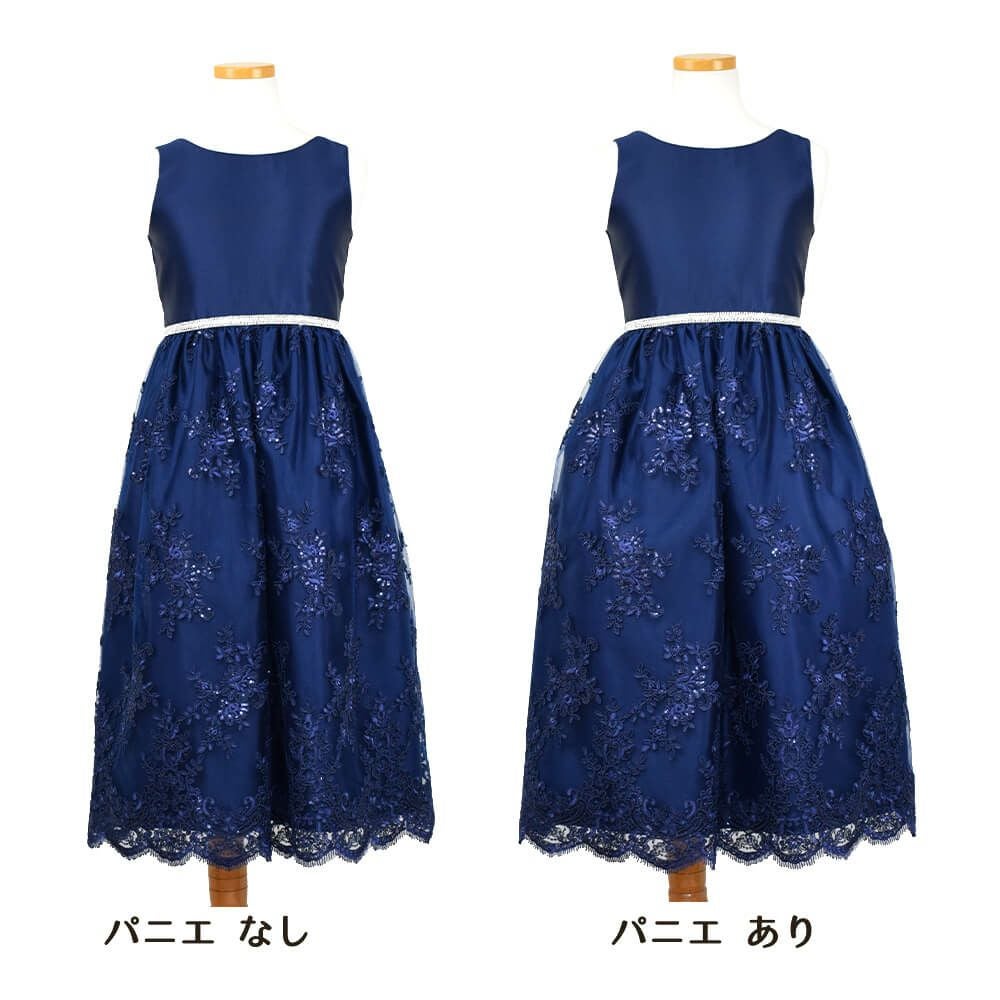 ピアノ発表会や結婚式にぴったりのネイビーカラーの女の子用キッズドレス。シンプルで美しいシルエットが魅力のAngel's Closetの子供ドレス レンタル商品（【レンタル】サテン＆スパンコール刺繍スカラップレースロング子供ドレス(SK817)ネイビー）｜画像7