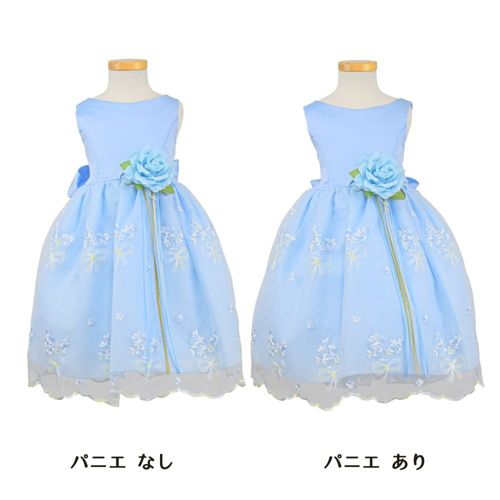 ピアノ発表会や結婚式にぴったりのブルーカラーの女の子用キッズドレス。シンプルで美しいシルエットが魅力のAngel's Closetの子供ドレス レンタル商品（【レンタル】サテン＆ブーケ柄刺繍オーガンジー子供ドレス(KD220)ブルー）｜画像7