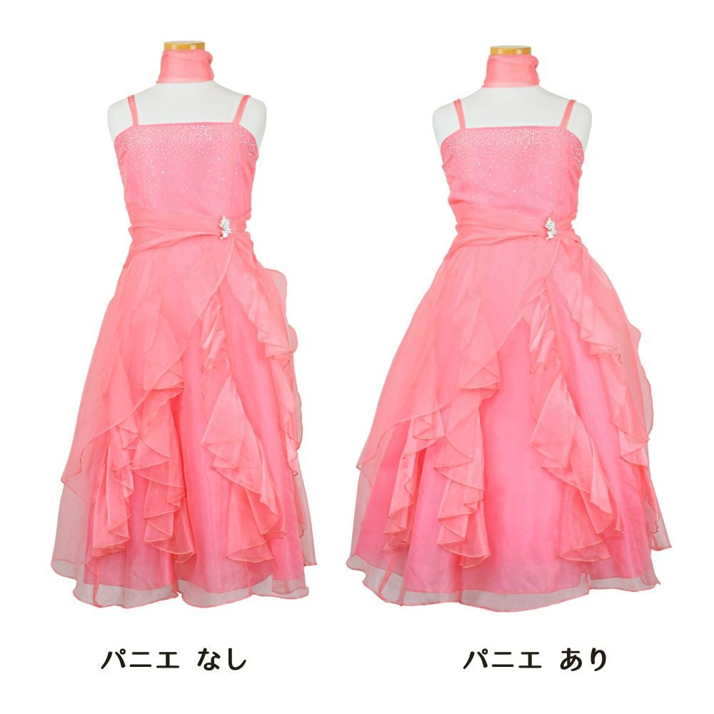 ピアノ発表会や結婚式にぴったりのカラーの女の子用キッズドレス。シンプルで美しいシルエットが魅力のAngel's Closetの子供ドレス レンタル商品（【レンタル】ラインストーン＆オーガンジーレイヤードフリル子供ドレス(HC734)コーラル）｜画像7