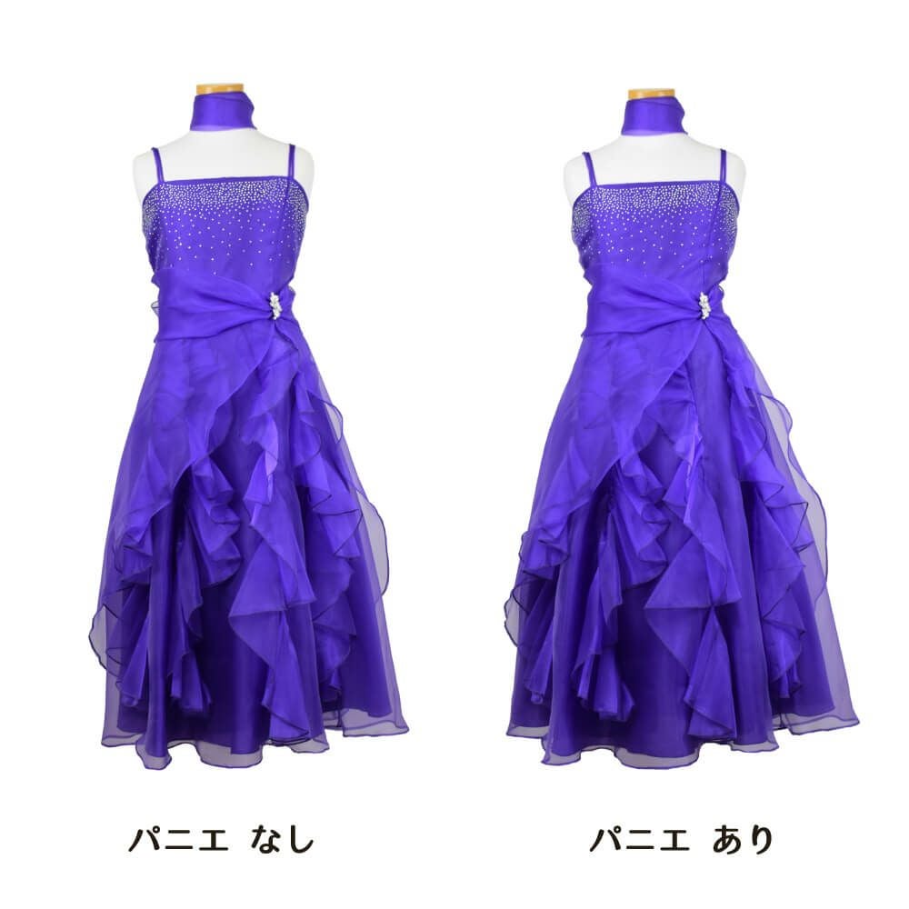 ピアノ発表会や結婚式にぴったりのカラーの女の子用キッズドレス。シンプルで美しいシルエットが魅力のAngel's Closetの子供ドレス レンタル商品（【レンタル】ラインストーン＆オーガンジーレイヤードフリル子供ドレス(HC734)パープル）｜画像7