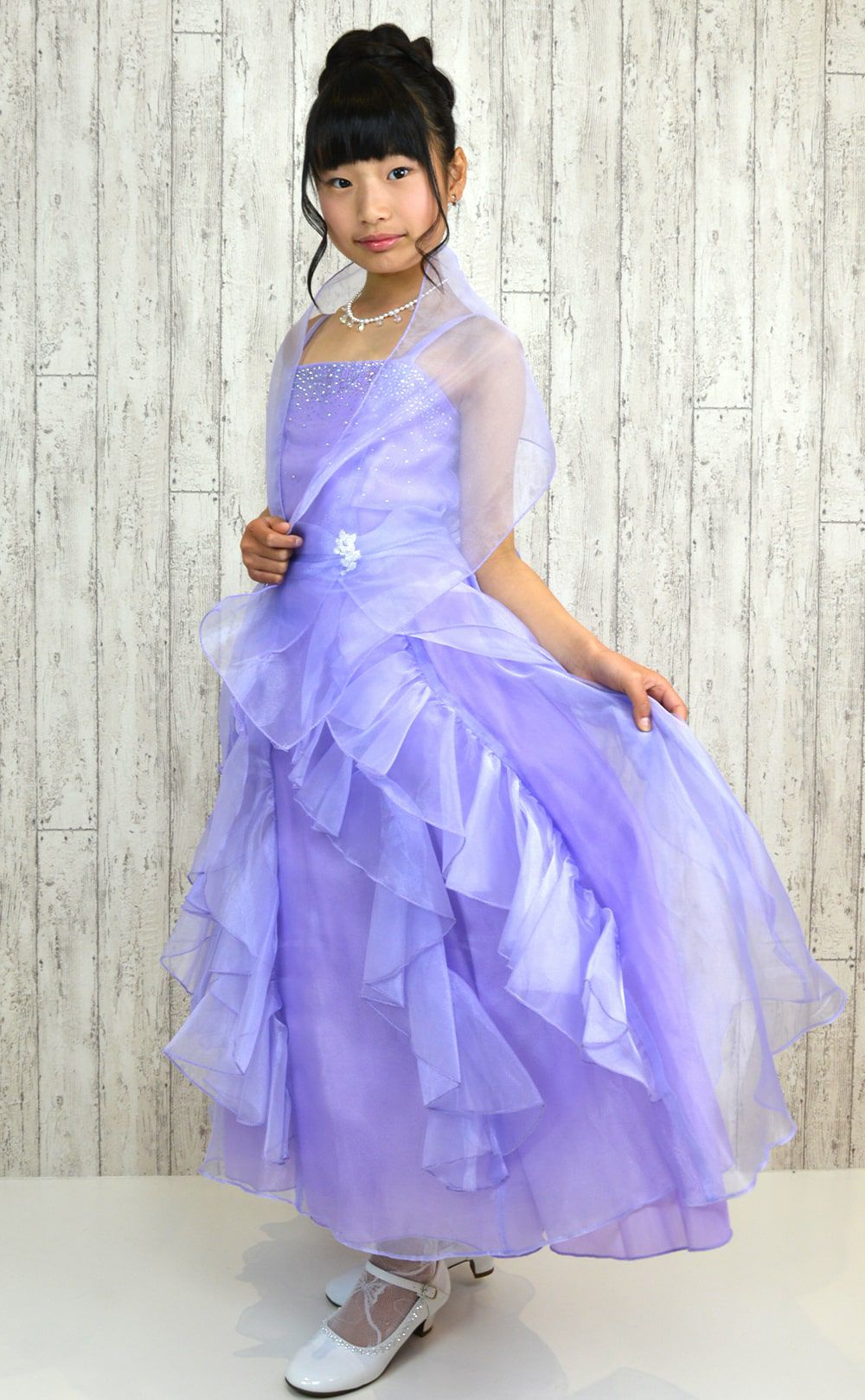 ピアノ発表会や結婚式にぴったりのブルーカラーの女の子用キッズドレス。シンプルで美しいシルエットが魅力のAngel's Closetの子供ドレス レンタル商品（【レンタル】ラインストーン＆オーガンジーレイヤードフリル子供ドレス(HC734)ティファニーブルー）｜画像13