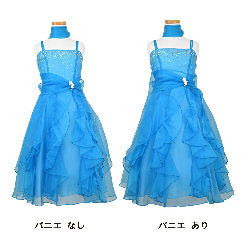 ピアノ発表会や結婚式にぴったりのカラーの女の子用キッズドレス。シンプルで美しいシルエットが魅力のAngel's Closetの子供ドレス レンタル商品（【レンタル】ラインストーン＆オーガンジーレイヤードフリル子供ドレス(HC734)ターコイズ）｜画像7