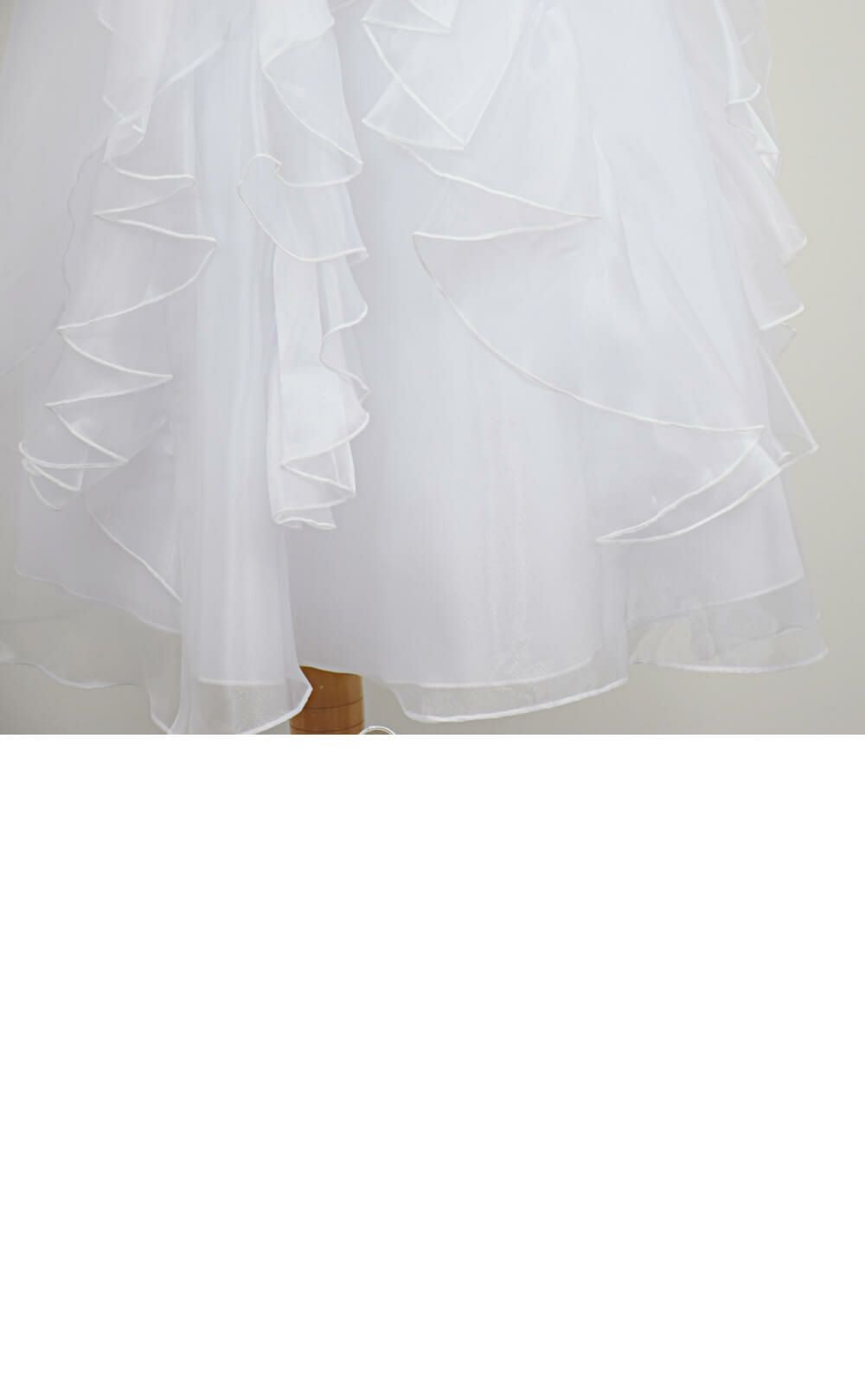 ピアノ発表会や結婚式にぴったりのホワイトカラーの女の子用キッズドレス。シンプルで美しいシルエットが魅力のAngel's Closetの子供ドレス レンタル商品（【レンタル】ラインストーン＆オーガンジーレイヤードフリル子供ドレス(HC734)ホワイト）｜画像6