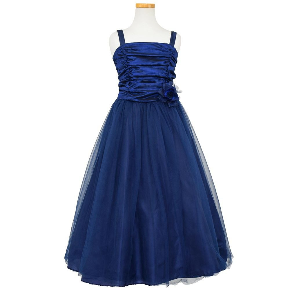 ピアノ発表会や結婚式にぴったりのネイビーカラーの女の子用キッズドレス。シンプルで美しいシルエットが魅力のAngel's Closetの子供ドレス レンタル商品（【レンタル】クリンクルタフタ＆チュールロング子供ドレス（コルセットバック）(CDC4001)ネイビー）｜画像2