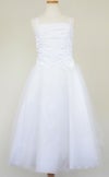 ピアノ発表会や結婚式にぴったりのホワイトカラーの女の子用キッズドレス。シンプルで美しいシルエットが魅力のAngel's Closetの子供ドレス レンタル商品（【レンタル】クリンクルタフタ＆チュールロング子供ドレス（コルセットバック）(CDC4001)ホワイト）｜画像3