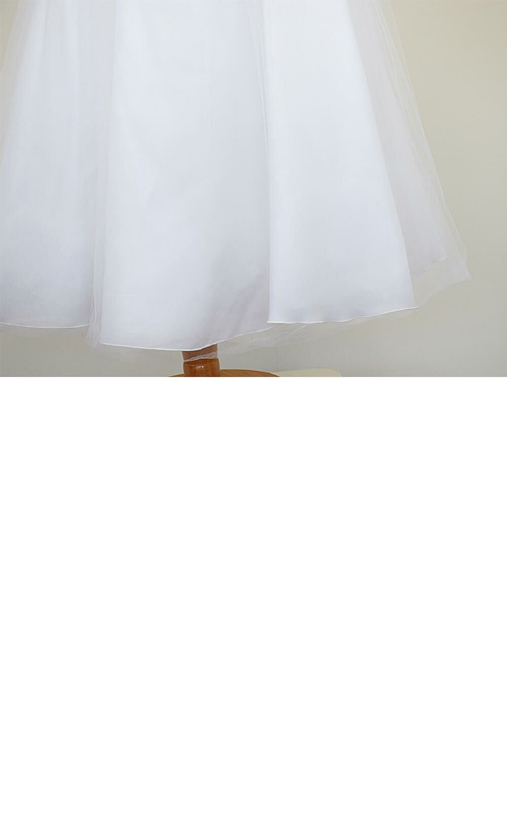 ピアノ発表会や結婚式にぴったりのホワイトカラーの女の子用キッズドレス。シンプルで美しいシルエットが魅力のAngel's Closetの子供ドレス レンタル商品（【レンタル】クリンクルタフタ＆チュールロング子供ドレス（コルセットバック）(CDC4001)ホワイト）｜画像6