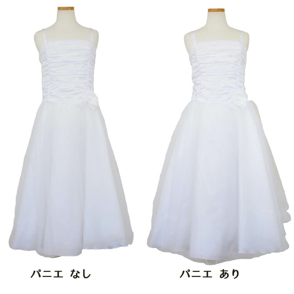 ピアノ発表会や結婚式にぴったりのホワイトカラーの女の子用キッズドレス。シンプルで美しいシルエットが魅力のAngel's Closetの子供ドレス レンタル商品（【レンタル】クリンクルタフタ＆チュールロング子供ドレス（コルセットバック）(CDC4001)ホワイト）｜画像7