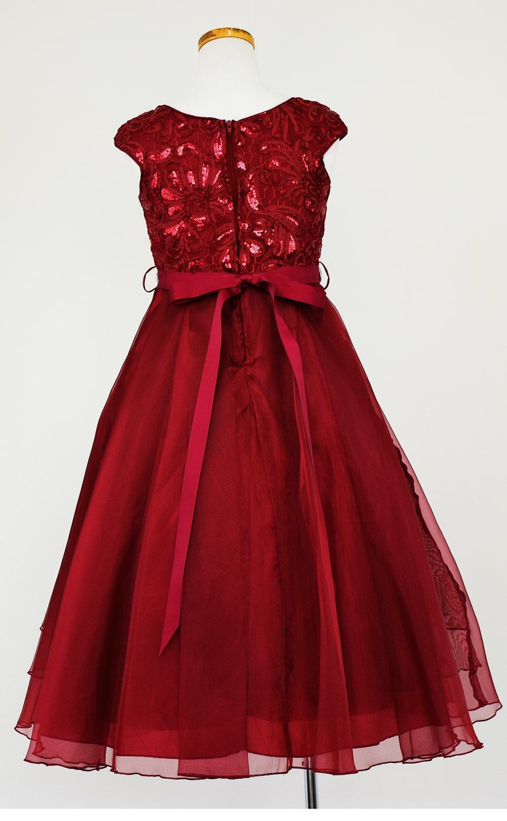 ピアノ発表会や結婚式にぴったりのカラーの女の子用キッズドレス。シンプルで美しいシルエットが魅力のAngel's Closetの子供ドレス レンタル商品（【レンタル】スパークリートップ＆オーガンジーレイヤー子供ドレス(JK3811)バーガンディー）｜画像5