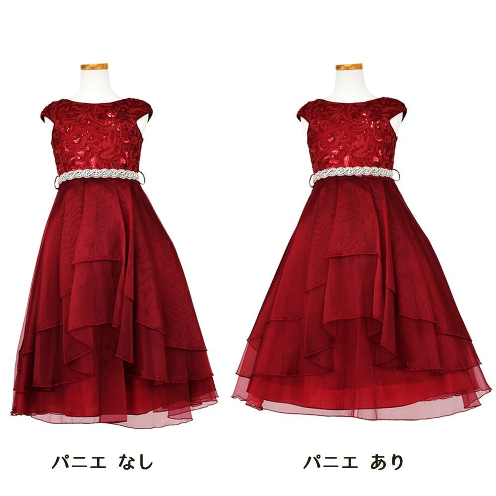 ピアノ発表会や結婚式にぴったりのカラーの女の子用キッズドレス。シンプルで美しいシルエットが魅力のAngel's Closetの子供ドレス レンタル商品（【レンタル】スパークリートップ＆オーガンジーレイヤー子供ドレス(JK3811)バーガンディー）｜画像7