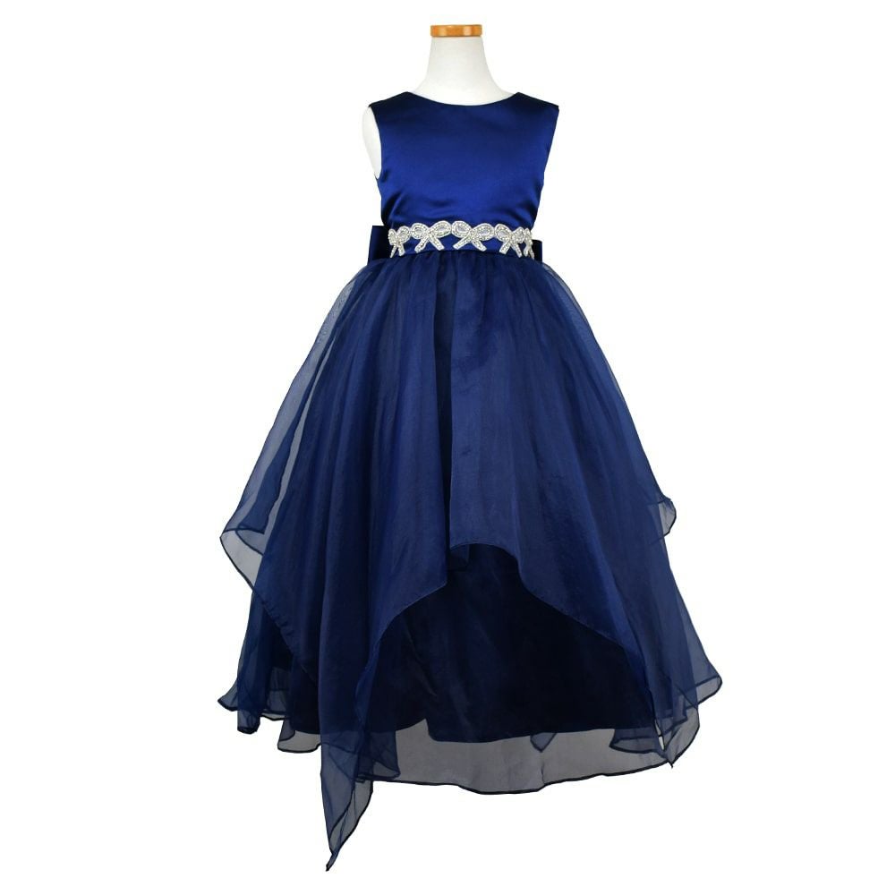 ピアノ発表会や結婚式にぴったりのネイビーカラーの女の子用キッズドレス。シンプルで美しいシルエットが魅力のAngel's Closetの子供ドレス レンタル商品（【レンタル】リボンビーズ刺繍＆フェミニンオーガンジーロング子供ドレス(YP155)ネイビー）｜画像2