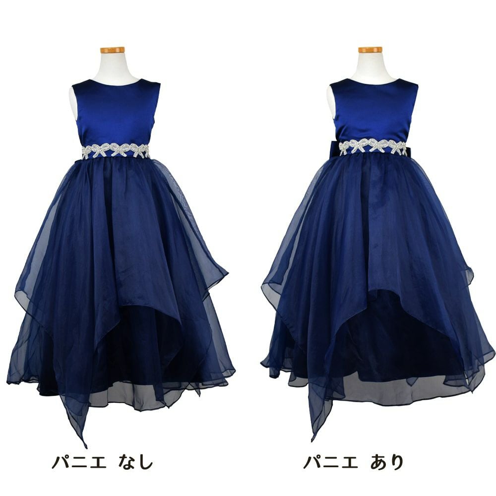 ピアノ発表会や結婚式にぴったりのネイビーカラーの女の子用キッズドレス。シンプルで美しいシルエットが魅力のAngel's Closetの子供ドレス レンタル商品（【レンタル】リボンビーズ刺繍＆フェミニンオーガンジーロング子供ドレス(YP155)ネイビー）｜画像7