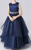 ピアノ発表会や結婚式にぴったりのネイビーカラーの女の子用キッズドレス。シンプルで美しいシルエットが魅力のAngel's Closetの子供ドレス レンタル商品（【レンタル】リボンビーズ刺繍＆フェミニンオーガンジーロング子供ドレス(YP155)ネイビー）｜画像13