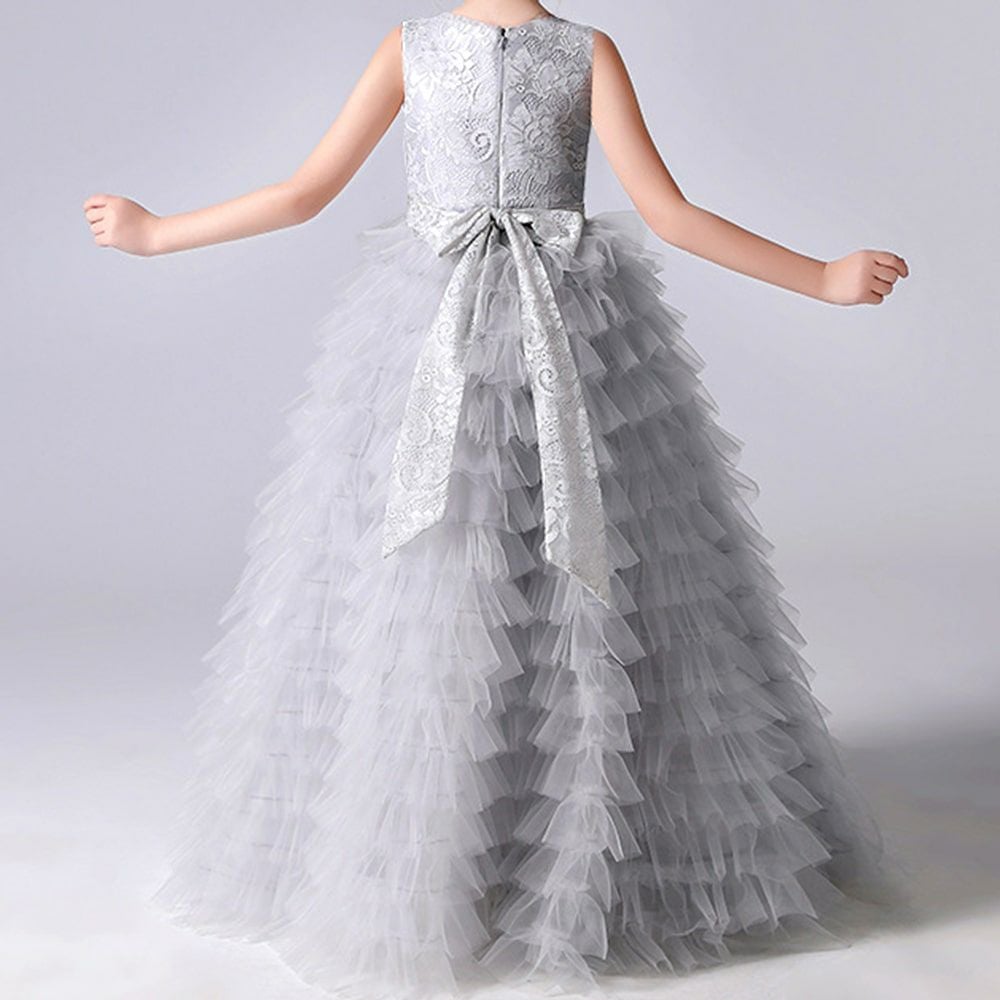 ピアノ発表会や結婚式にぴったりのカラーの女の子用キッズドレス。シンプルで美しいシルエットが魅力のAngel's Closetの子供ドレス レンタル商品（【レンタル】ボタニカルレース＆ラインストーンベルトティアードチュール子供ドレス(YP156)セージ）｜画像16