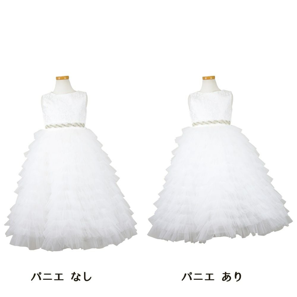 ピアノ発表会や結婚式にぴったりのホワイトカラーの女の子用キッズドレス。シンプルで美しいシルエットが魅力のAngel's Closetの子供ドレス レンタル商品（【レンタル】ボタニカルレース＆ラインストーンベルトティアードチュール子供ドレス(YP156)ホワイト）｜画像7